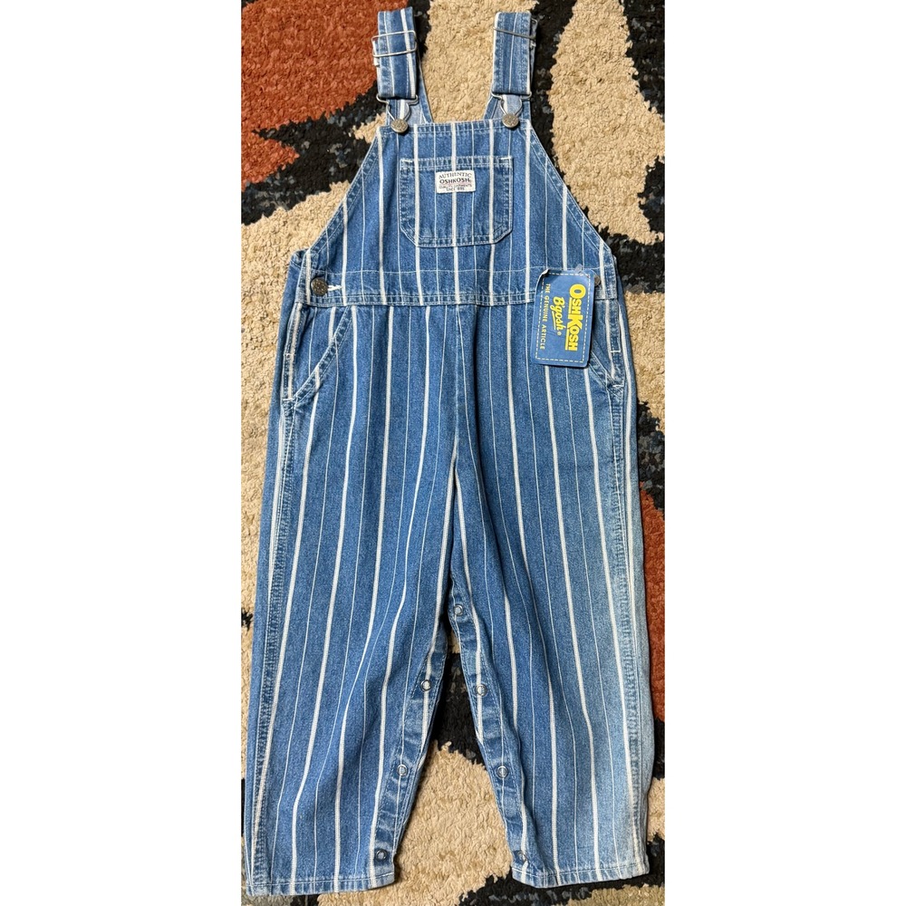 Vintage OshKosh Bgosh Hickory Stripe Denim Overalls 4T Blue White Vestbak NWT